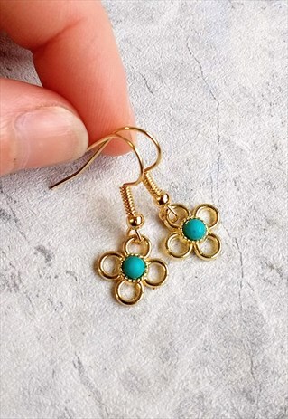 MINI GOLDEN TURQUOISE FLOWER EARRINGS
