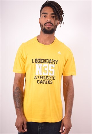 ADIDAS MENS VINTAGE T-SHIRT TOP MEDIUM YELLOW 90S