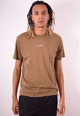 STONE ISLAND MENS VINTAGE T-SHIRT TOP XL KHAKI 90S