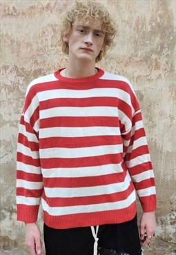 Horizontal stripe sweater Zigzag knitted jumper in red white
