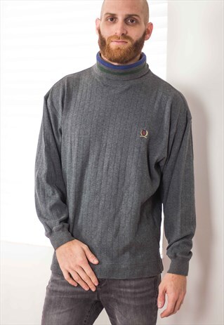 VINTAGE TOMMY HILFIGER ROLL NECK JUMPER LOGO 90S S 13.9