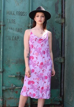90s Purple Lilac Strappy Cami Flower Print Summer Midi Dress