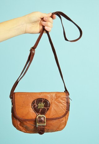 90'S RETRO BROWN LEATHER SATCHEL PETITE BAG