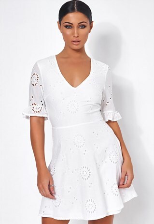 WHITE BRODERIE ANGLAISE TEA DRESS