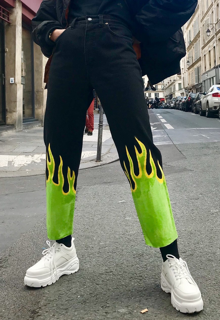 jeans with black flames