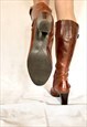 VINTAGE TALL BROWN LEATHER BOOTS, 90S LEATHER SHOES, UK 4.5