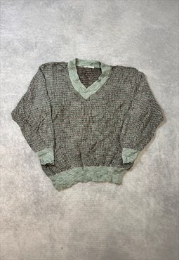 Vintage Abstract Knitted Jumper Patterned Grandad Sweater