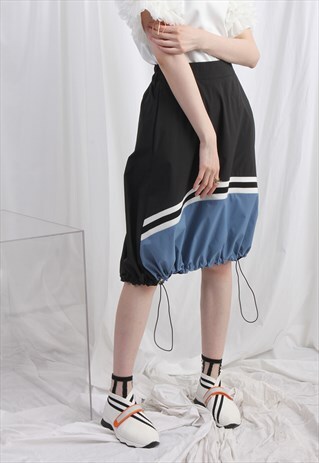 (KOREAN) TWO TONE BUBBLE DRESS BLACK