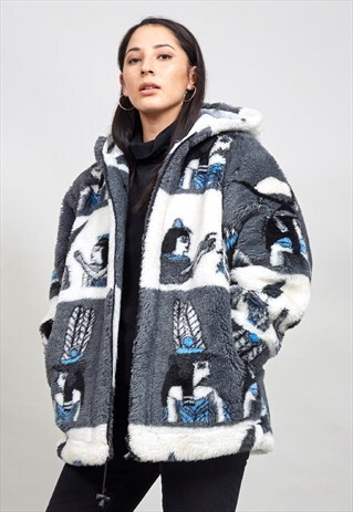 VINTAGE SUPER OVERSIZED 90'S EGYPTIAN PATTERNED FUR COAT