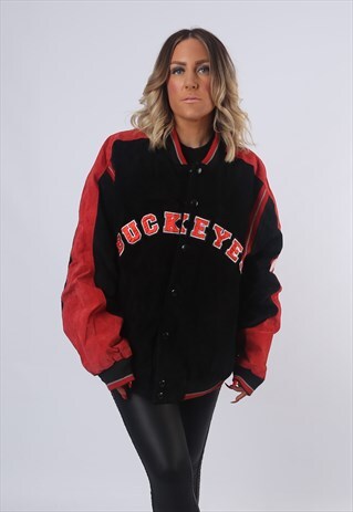 SUEDE BOMBER VARSITY JACKET OVERSIZED BASEBALL UK 20 (EA1G)