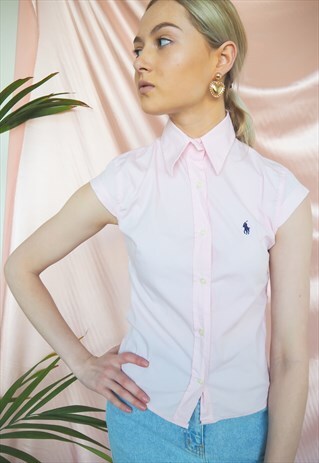 VINTAGE PINK RALPH LAUREN POLO SLEEVELESS SHIRT