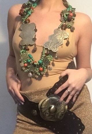 VINTAGE BADEAD AFGHAN 1970S HIPPY NECKLACE BELT
