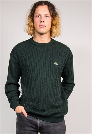 90'S VINTAGE DARK GREEN LACOSTE PATTERNED KNIT JUMPER