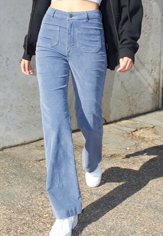 CORDUROY FLARED TROUSERS - LIGHT BLUE