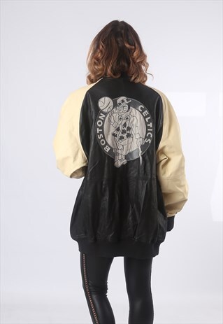 LEATHER BOMBER JACKET LONG OVERSIZED NBA UK 18 - 20 (5AV