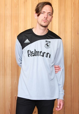 VINTAGE 1990S GREY AND BLACK ADIDAS FOOTBALL SHIRT