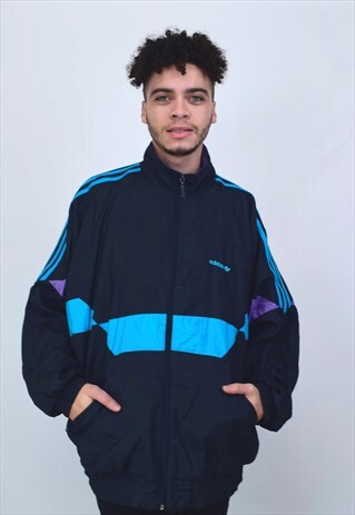 VINTAGE 90'S ADIDAS BLACK, PURPLE & BLUE SHELL JACKET