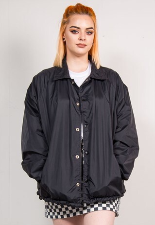 VINTAGE 90'S USA COACH STYLE SPORTS BLACK POPPER JACKET