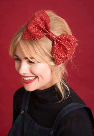 GLITTER HAIR BOW, RED BOW, RED BOW HAIR CLIP