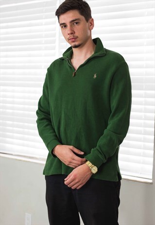 VINTAGE POLO RALPH LAUREN 1/4 ZIP SWEATSHIRT JUMPER L 18.7