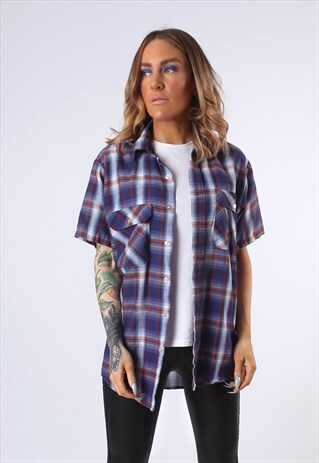PRINT PATTERNED TARTAN SHIRT OVERSIZED FITTED UK 8 - 10 F42C