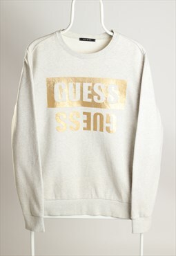 Vintage Guess Crewneck Gold spell out  Sweatshirt White 
