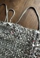 70'S SILVER GREY SEQUIN LADIES VINTAGE SLINKY MAXI DRESS 