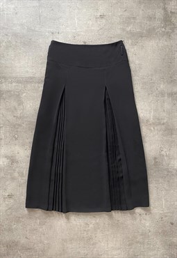 Vintage Y2K 00s black maxi skirt with pleated inserts 