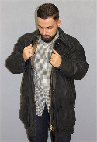 VINTAGE BARBOUR BORDER WAX JACKET A201 SIZE C44/112 CM