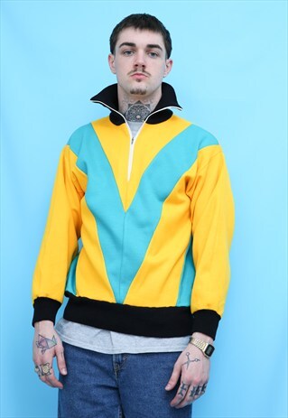 80S VINTAGE YELLOW ZIP SPORTS SWEATSHIRT