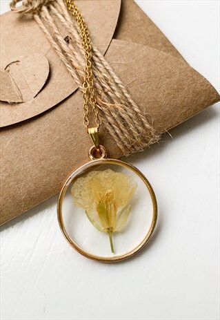 REAL CANOLA FLOWER HANDMADE PENDANT NECKLACE
