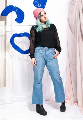 VINTAGE FLARE JEANS 90S REWORKED CROPPED DENIM TROUSERS