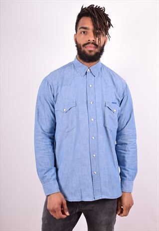 WRANGLER MENS VINTAGE SHIRT LARGE BLUE 90S
