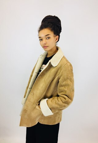FAUX SUEDE FUR SHEARLING COAT