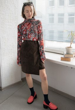 Vintage 80's Brown Suede Midi Wrap Style Skirt