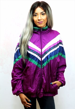 1990S VINTAGE PURPLE FLORAL SHELL TRACK JACKET