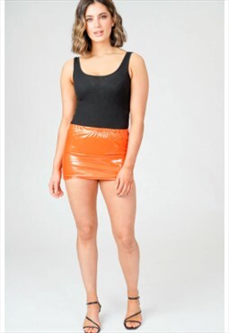 PVC Orange Bodycon High Waist Sexy Wet Look Short Skirt