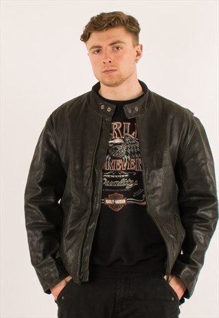 VINTAGE BLACK CHAPS RALPH LAUREN CAFE RACER LEATHER JACKET