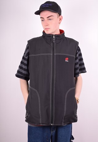 LOTTO MENS VINTAGE REVERSIBLE GILET XL BLACK 90'S