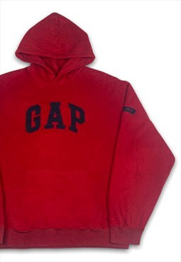 Vintage GAP 1990s Spellout Red Fleece Hoodie (L)