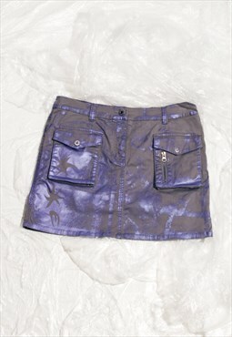 Vintage Y2K Reworked Cargo Skirt in Purple Hand Painted