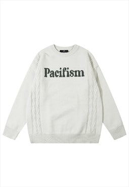 Anti war sweater pacifism slogan knitwear jumper in white
