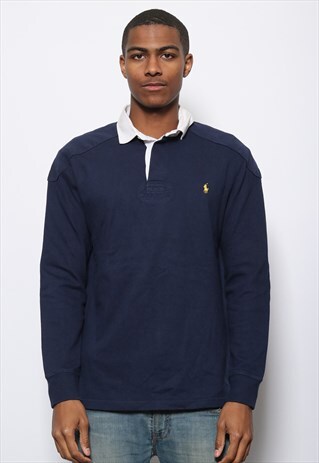 VINTAGE POLO RALPH LAUREN RUGBY SHIRT NAVY BLUE