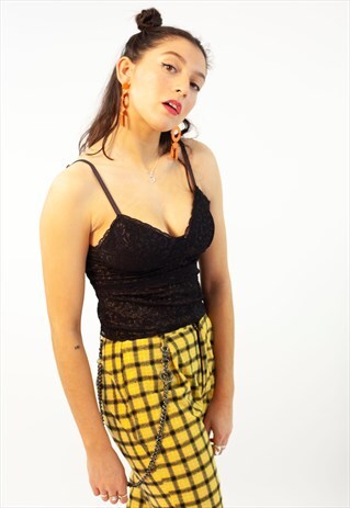 VINTAGE 90S CROP TOP BLACK FLORAL LACE V NECK BRALET STRAPPY