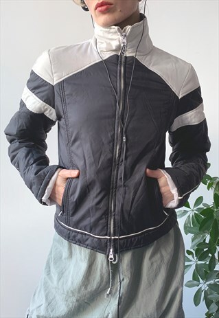 VINTAGE Y2K 00'S BLACK & WHITE LIGHT RACING TRACK JACKET