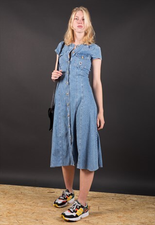 DENIM FULL 'ROSE' BUTTONS MAXI DRESS BY KENZO