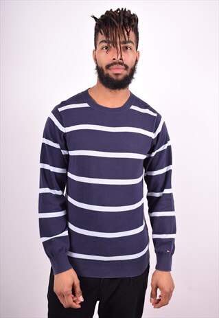 TOMMY HILFIGER MENS VINTAGE JUMPER SWEATER SMALL BLUE 90'S