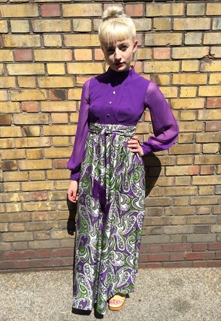 PURPLE AND GREEN PAISLEY MAXI DRESS