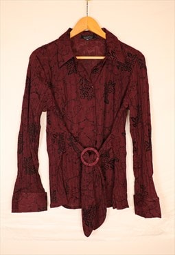 Vintage floral print blouse with flared sleeves - waist belt