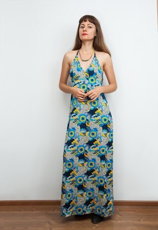 VINTAGE BEACH HALTER STYLE MAXI DRESS